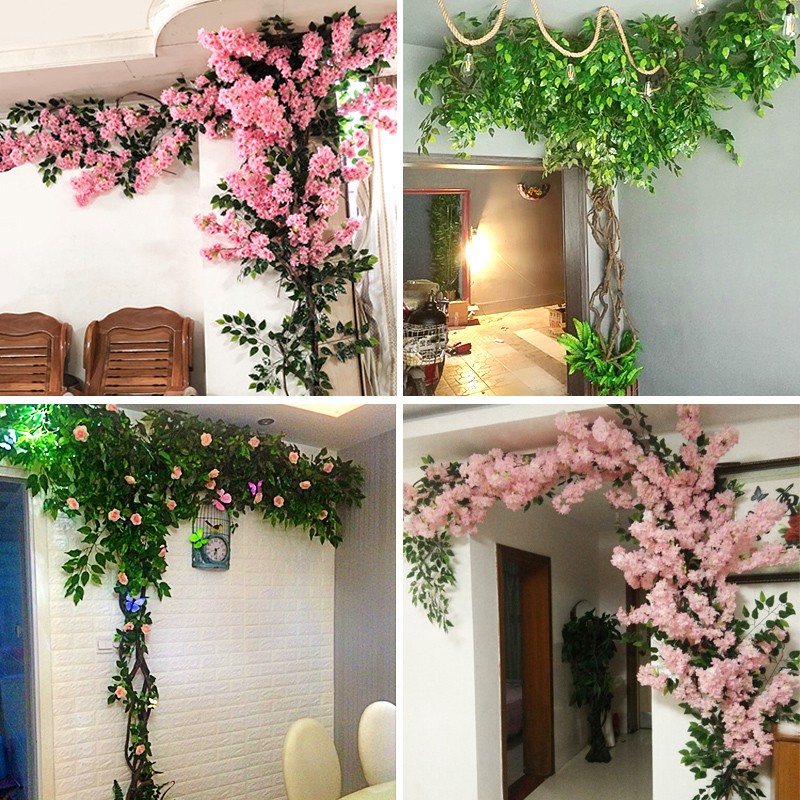 仿真树假树叶室内柱子装饰树藤缠绕管道遮挡藤蔓绿植墙面绿色植物