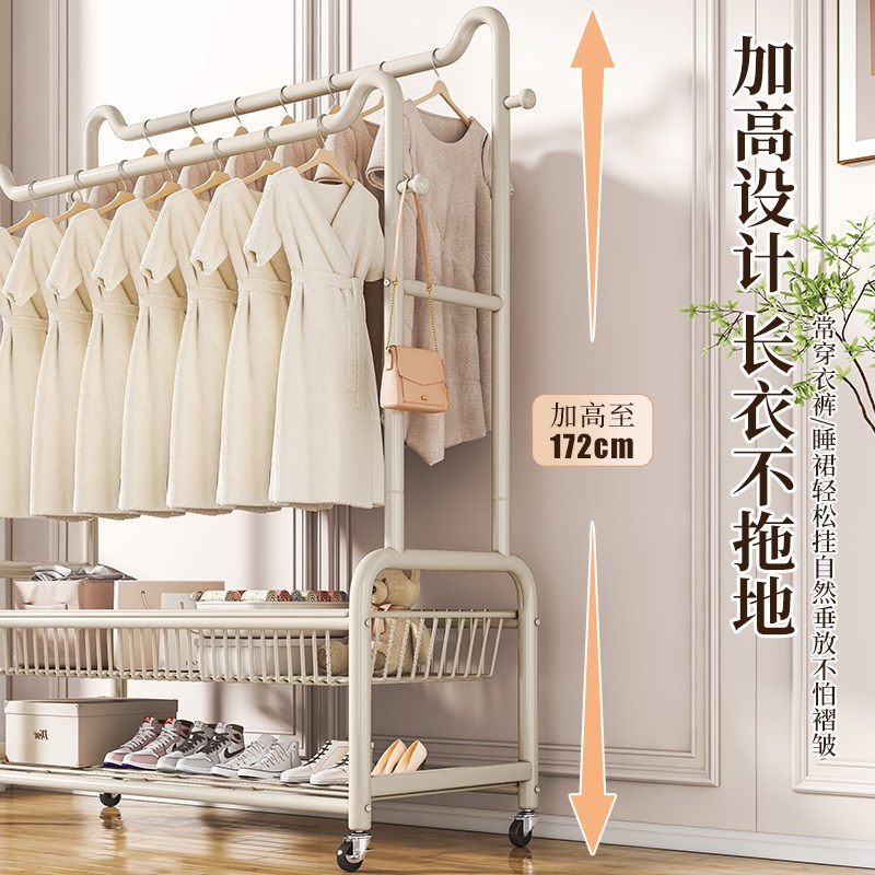 衣帽架落地衣架卧室内家用晾衣架简易衣服收纳置物架双杆挂衣架子
