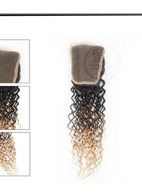 Kinky wave human hair T1b / 4 / 27#4 * 4 lace closure