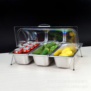 304不锈钢盆幼儿园餐点展示盘架带盖水果盘分格卤菜盒子凉菜托盘