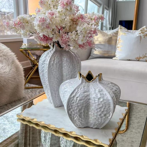 电镀创意金色陶瓷敞口花瓶酒店餐厅样板房婚庆客厅茶几花瓶摆件