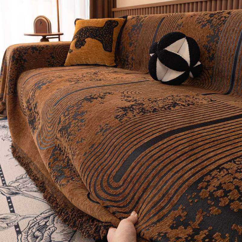 美式轻奢沙发盖布四季通用雪尼尔2024新款高级感全包坐垫套罩盖毯