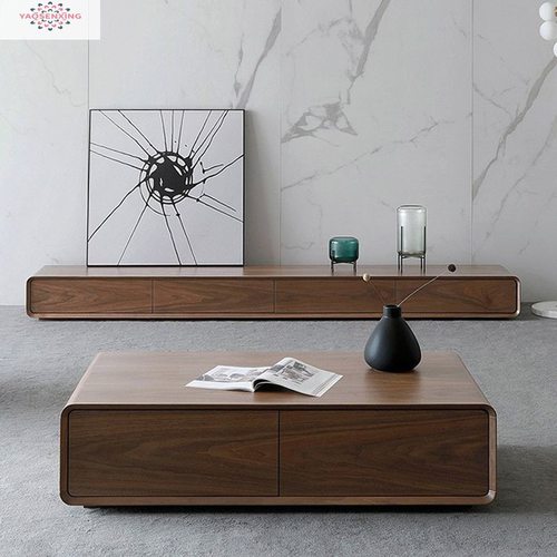 极简地柜电视柜胡桃色小户型客厅超窄全实木落地整装地台电视柜