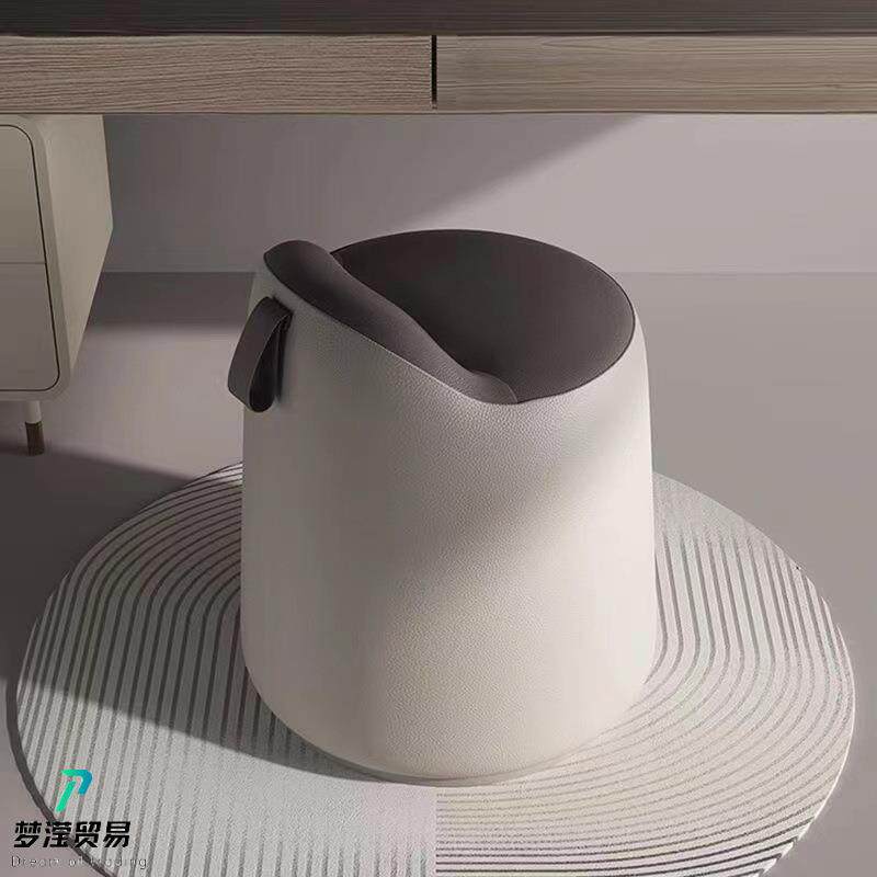 化妆凳轻奢高级感可旋转极简卧室梳妆台圆凳奶油风实木茶几小凳子