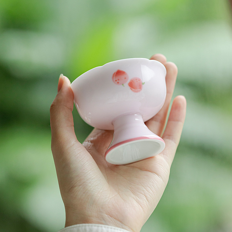 弥言仿宋高足主人杯杏粉釉下茶杯手工陶瓷薄胎品茗杯个人专用女士