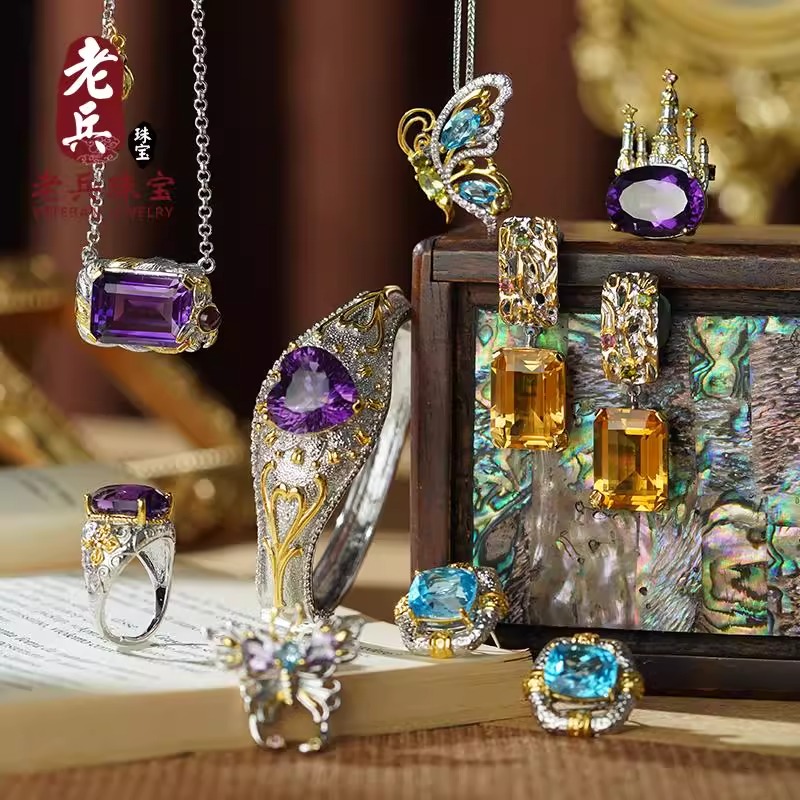 老兵珠宝凡尔赛系列意大利双色工艺银镶手镯黑白格子项链戒指女37