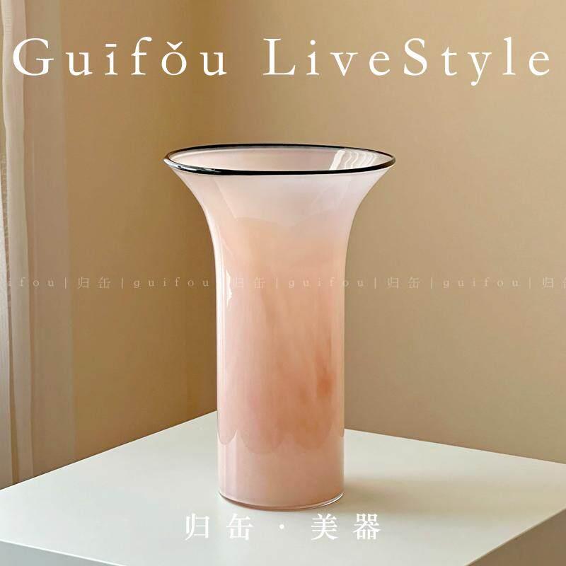 归缶客厅插花摆件餐桌玄关高级感玻璃鲜花器情绪稳定粉色琉璃花瓶