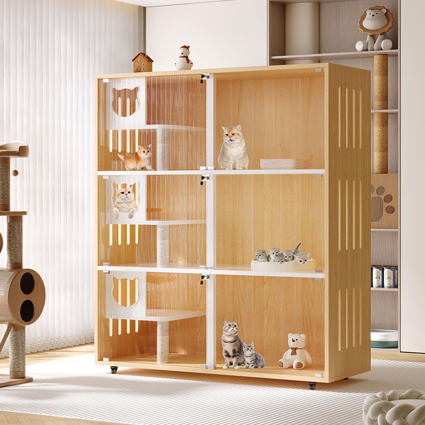 猫别墅实木猫窝猫柜三层豪华宠物展示柜家用繁育笼繁殖猫舍寄养笼