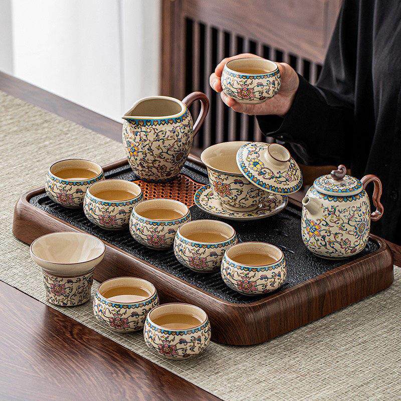 景德镇2026新款汝窑珐瑯彩功夫茶具套组高档轻奢陶瓷泡茶壶杯送礼