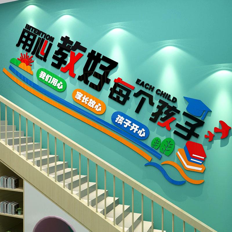 楼梯扶手幼儿园环创主题成品托管班中心机构形象文化墙面装饰走廊