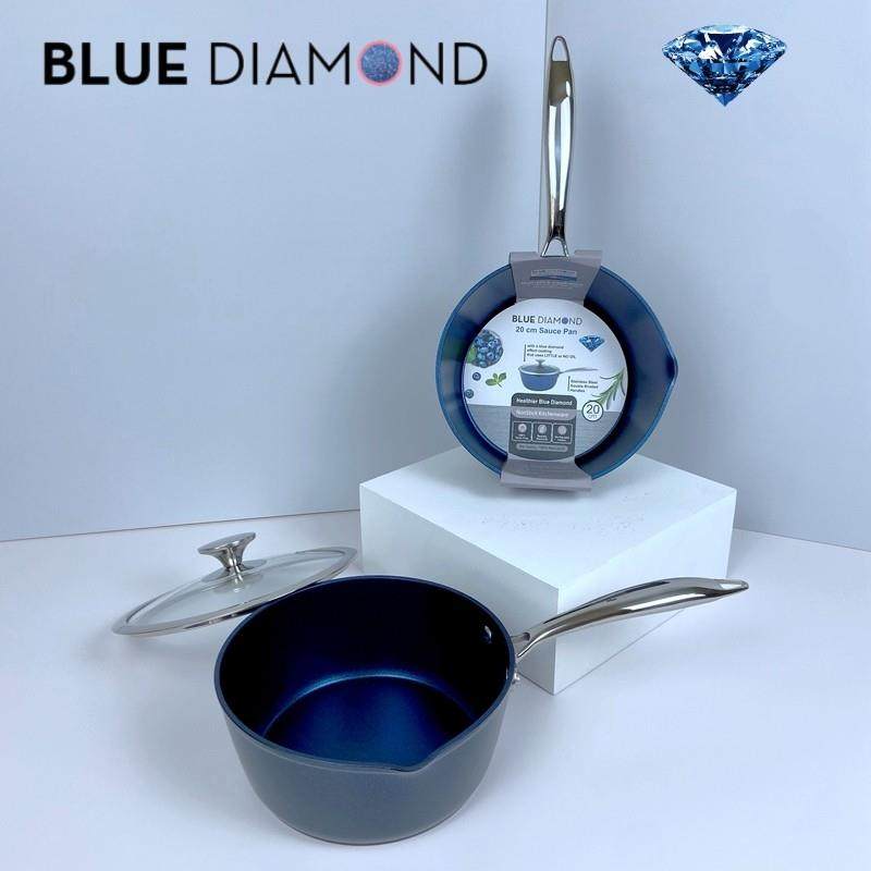 出口英国加厚蓝钻耐磨不粘奶锅20cm平底奶锅汤锅电磁炉燃气带盖