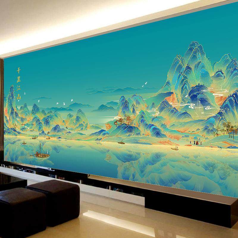 钻石画千里江山图5d钻2022新款满客厅风景山水砖石画十字绣2023,居家布艺,钻石绣,淘宝优惠券,粉丝福利购,淘宝优惠卷