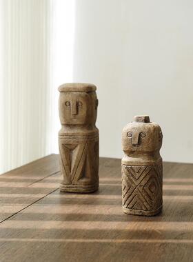 淑女的Wabi-Sabi风格模彷石头部落小娃娃装饰品民宿模型房，书房