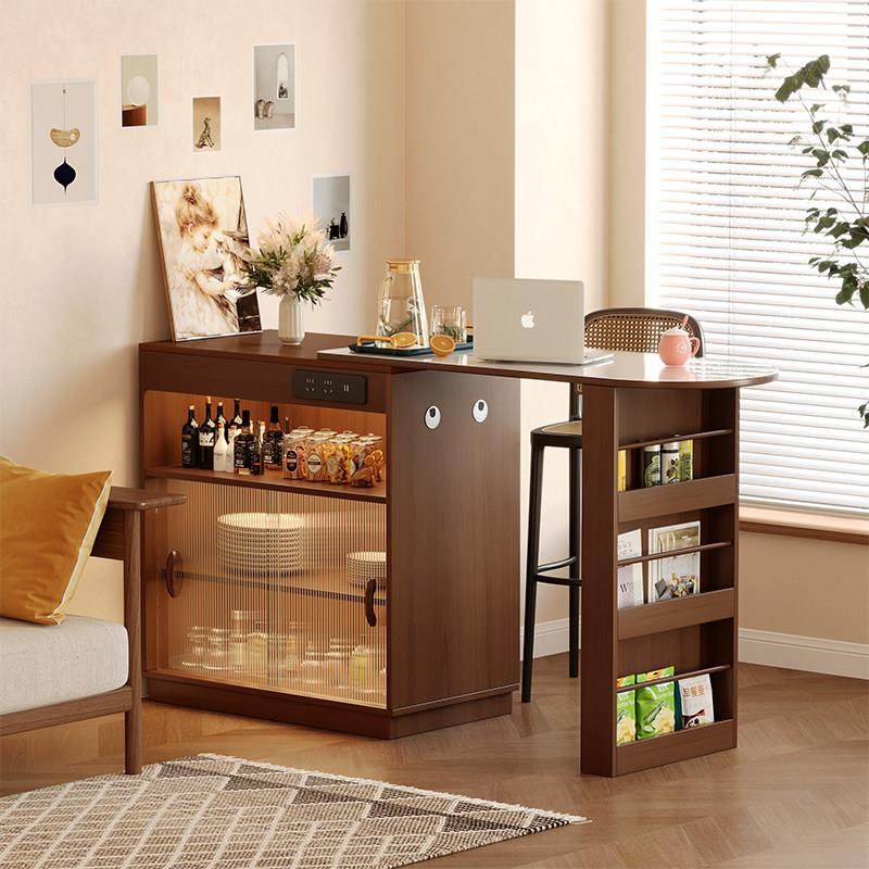 吧台餐柜一体实木日式可收缩伸缩折叠餐桌窄岛台家用客厅隔间柜