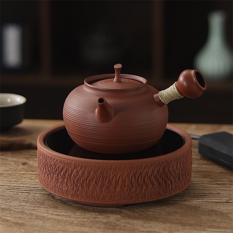 潮州手工红泥砂鸮壶中式复古清泉煮茶壶功夫茶具紫砂电陶炉侧把壶
