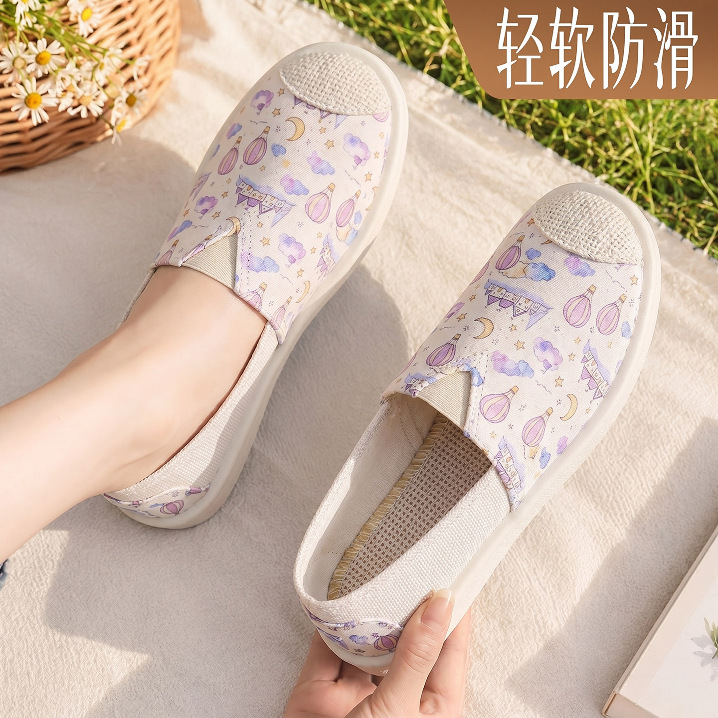 老北京布鞋女2026夏季新款布面透气干爽轻便舒适软底一脚蹬帆布鞋