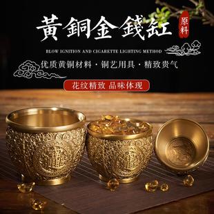 饰工艺品摆件 金钱缸黄铜米缸聚宝盆办公室黄铜制品进宝缸装