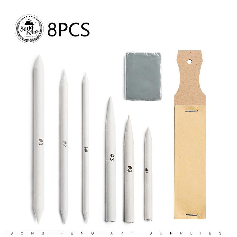 跨境纸擦笔8件套装纸笔高光晕染可塑橡皮砂纸板素描绘画画工具