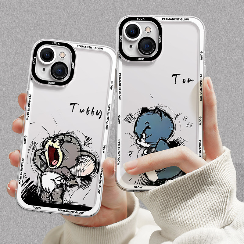 适用猫和老鼠苹果15手机壳16promax杰瑞14plus汤姆iphone13透明软壳12mini硅胶11情侣xsmax全包防摔6s可爱se2