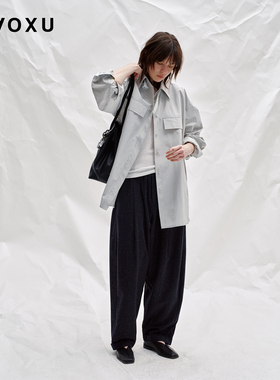 DAOXU倒序 极简风工装感廓形长袖衬衫 宽松口袋翻领衬衣外套上衣