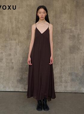DAOXU倒序 柔软舒适 自然肌理感V领不规则薄纱吊带连衣裙