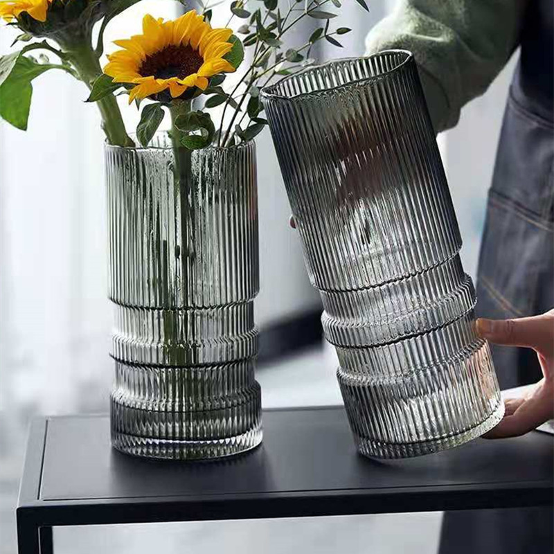 创意竖条直筒原色玻璃花瓶摆件透明水培插花水样北欧客厅装饰鲜花