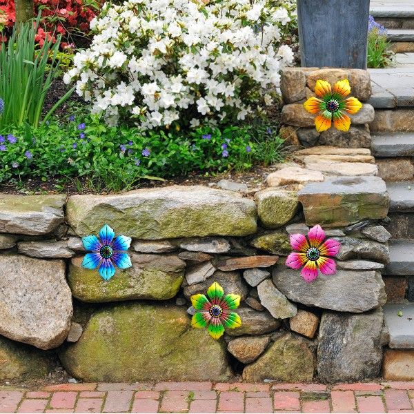 Set of 5 Colorful Metal Flower Wall Decorations Hanging