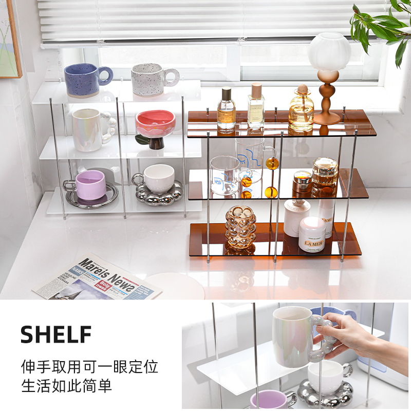 马克杯架子置物架透明亚克力水杯展示架桌面双层咖啡玻璃杯收纳架