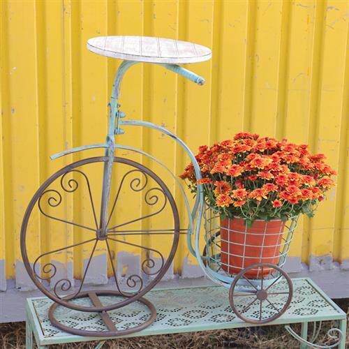 极速铁艺做旧蓝色自行车花架 庭院花园装饰品造景杂货摆件