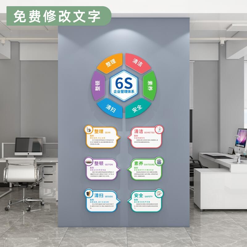 6S企业管理文化墙布置公司工厂仓库车间安全标语背景墙面装饰墙贴