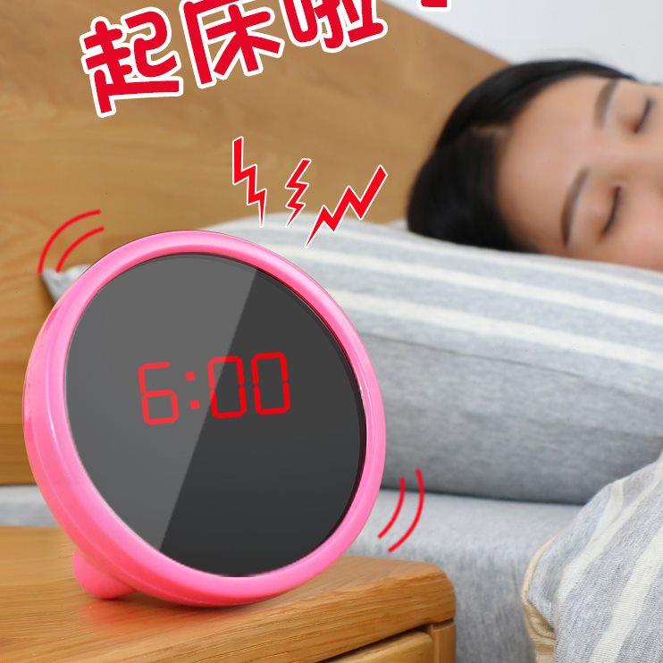 镜面小闹钟迷你镜子宿舍床头桌面时钟电子表夜光灯学生女生用静音