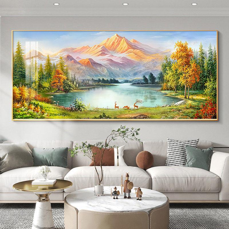 日照金山客厅装饰画聚宝盆山水画靠山图沙发背景墙挂画高级感壁画