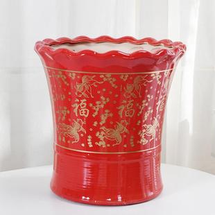 红色祝福陶瓷花盆大型中式客厅家居虎兰钱树专用钱树花瓶