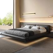 颐礼YILI 极简轻奢设计师黑色 悬浮豆腐块床真皮简约现代别墅意式