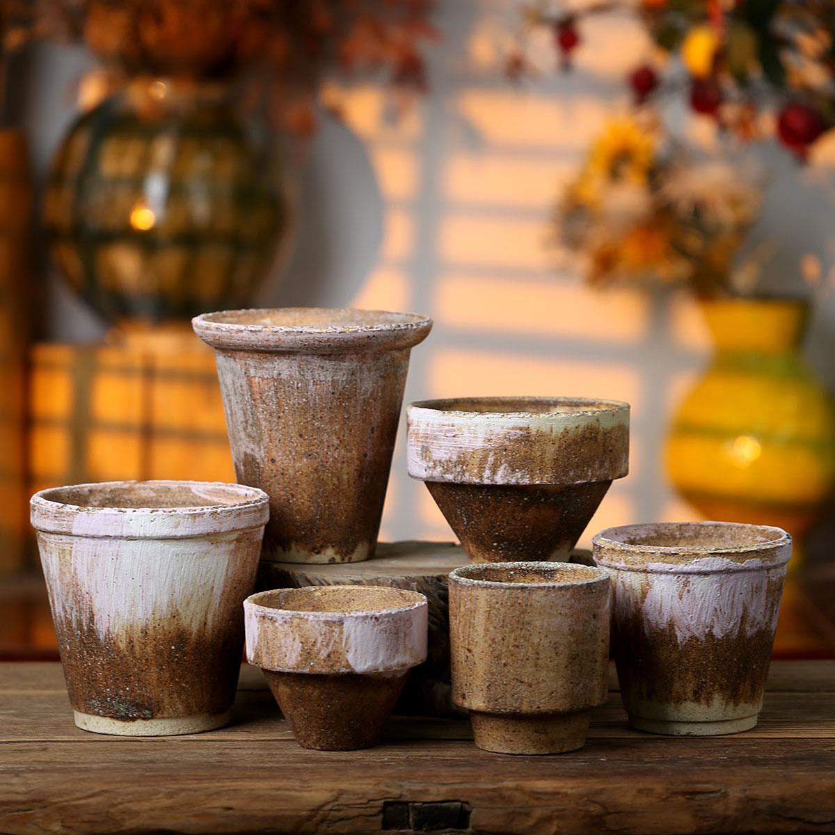 景德镇粗陶匣钵麦饭石多肉花盆小花盆复古透气陶盆陶土花器手工盆