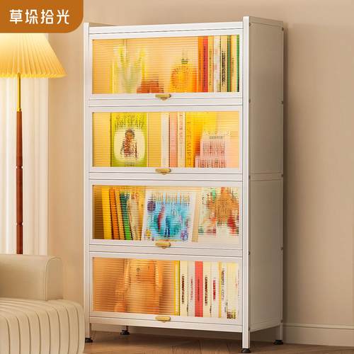 书柜学生家用钢制书架落地置物架客厅儿童收纳带门防尘书柜收纳柜