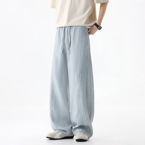 新中式亚麻薄款男弯刀休闲裤