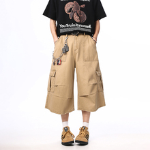 美式高街褶皱工装7分短裤男2025夏薄新款纯棉直筒宽松七分休闲裤