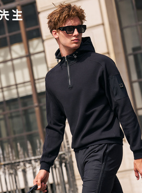 布先生轻奢半拉链连帽卫衣男士2025新款插肩长袖时尚上衣PT16766
