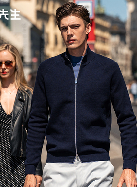 布先生轻奢立领拉链纯棉针织开衫秋冬男士插肩袖夹克外套BT12352