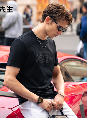 布先生轻奢烫钻圆领时尚T恤夏季透气字母绣花短袖男款上衣ET16189