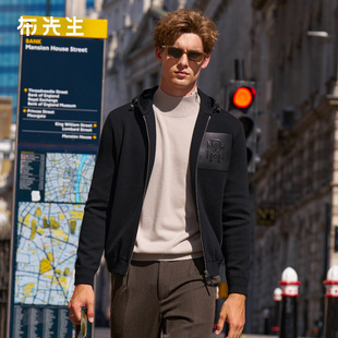 布先生轻奢羊毛外套长袖新款男士连帽卫衣双拉链高级上衣PT16775