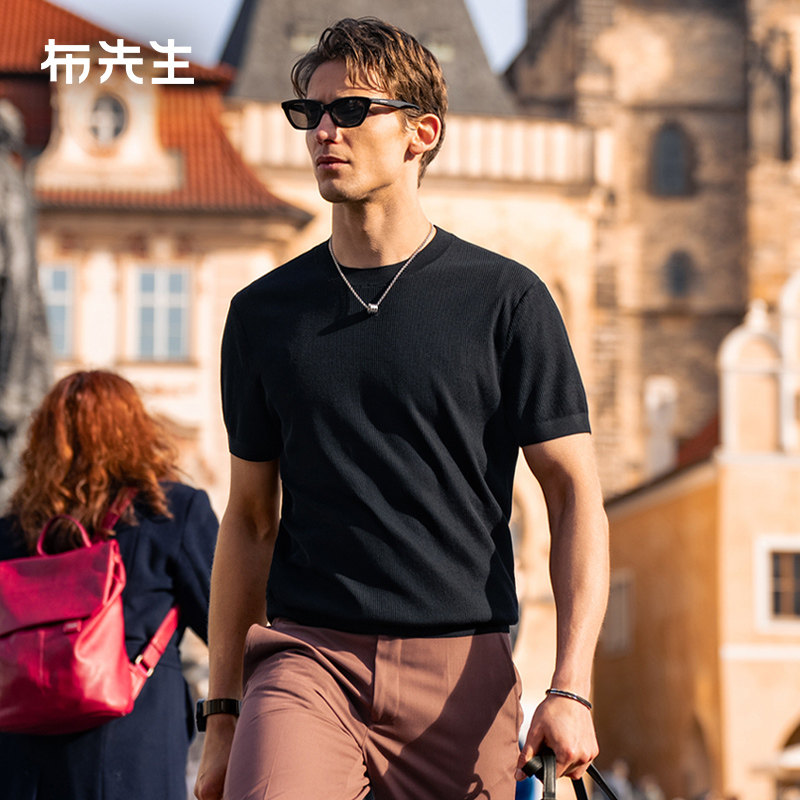 布先生轻奢短袖t恤男凉感针织圆领欧美简约上衣质感肌理ET16153,男装,T恤,淘宝优惠券,粉丝福利购,淘宝优惠卷