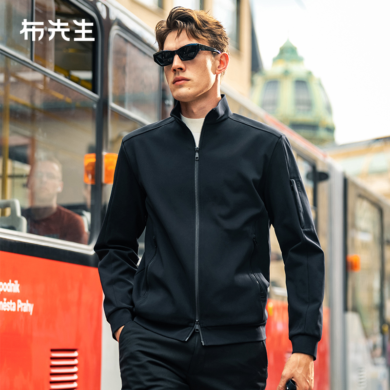 布先生轻奢立领双拉链夹克外套男