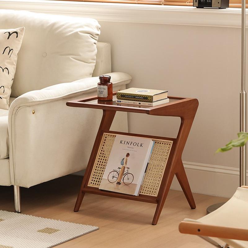 芝士边几方形实木茶几客厅小户型藤编日式边几白蜡木简约