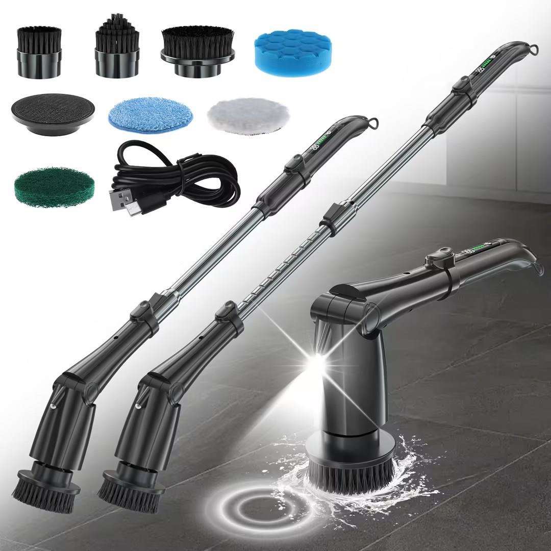 跨境新品多功能手持无线电动刷液晶数显电动清洁刷九合一电动拖把