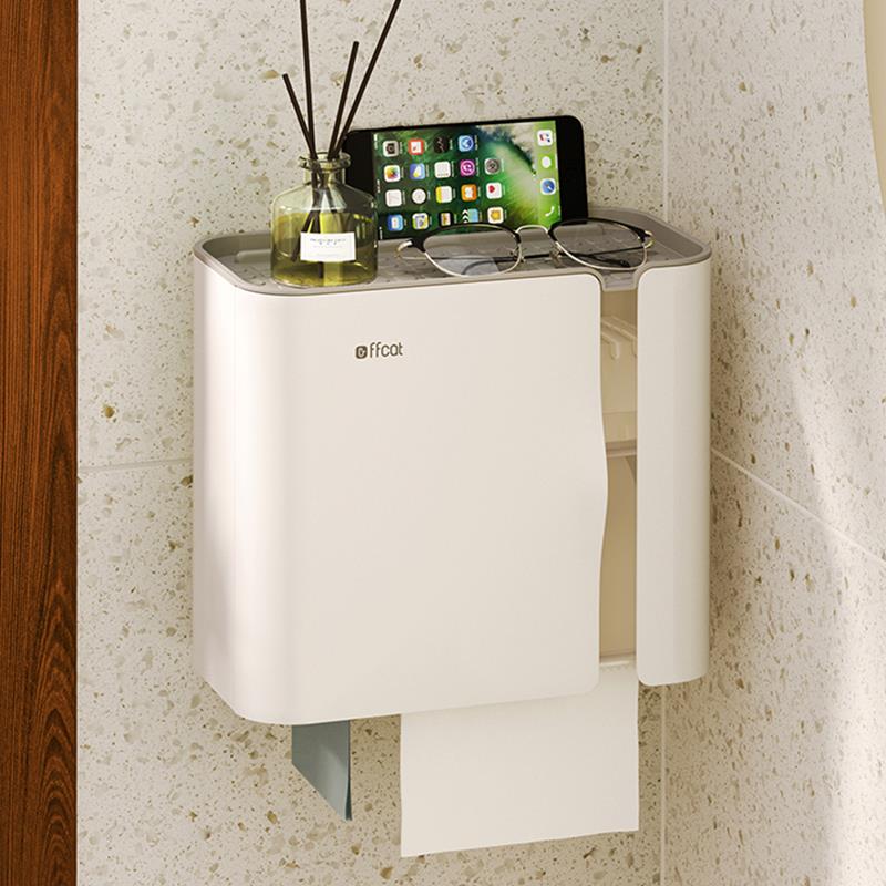 壁挂纸巾盒磁吸双开门卫生间免打孔厕所卷纸抽纸盒置物架云邦