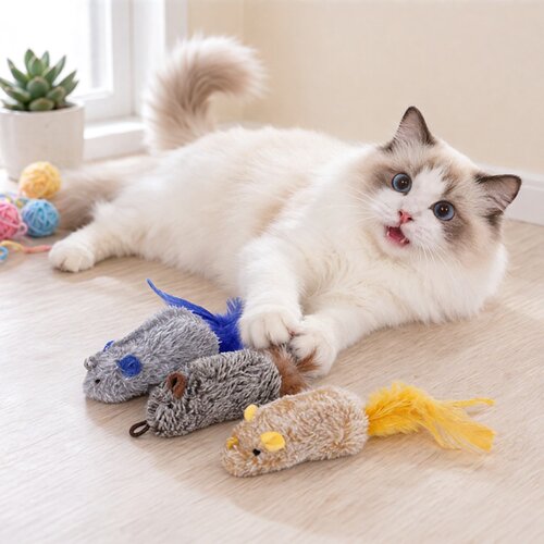 仿真老鼠吱吱叫挂式逗猫玩具