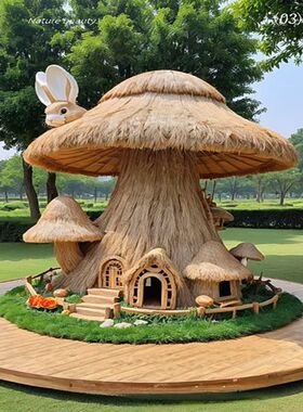 网红茅草屋凉亭户外创意特色景观商业装饰摆件美陈拍照打卡景观