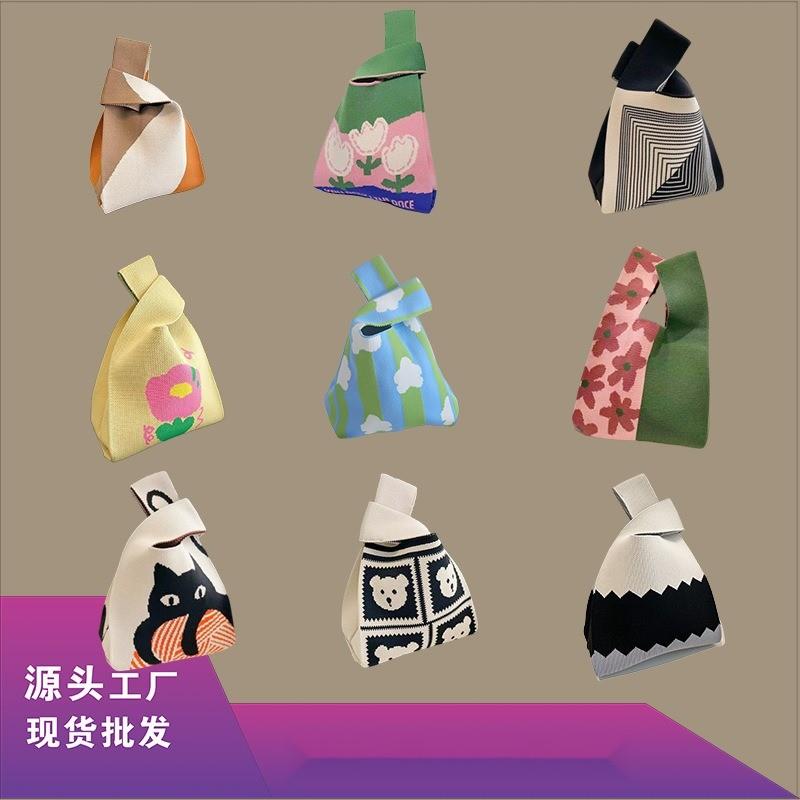 新款ins网红潮手提包女针织毛线水桶包手拎休闲托特包盒饭袋